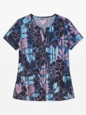 Koi by Kathy Peterson 224PR Floral Print Scrub Top Size Large